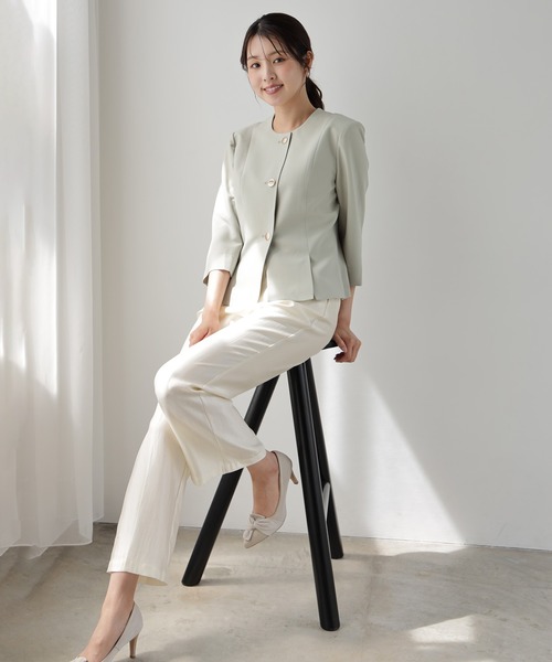 DRESS PLUS(ドレスプラス)の「スリット入りノーカラージャケット(ノーカラージャケット・レディース・ネイビー/ミント/ホワイト・M/L/XL)」の9枚目の写真
