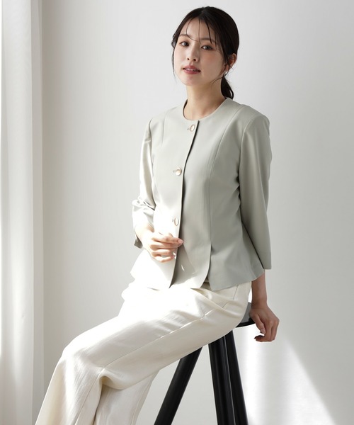 DRESS PLUS(ドレスプラス)の「スリット入りノーカラージャケット(ノーカラージャケット・レディース・ネイビー/ミント/ホワイト・M/L/XL)」の11枚目の写真