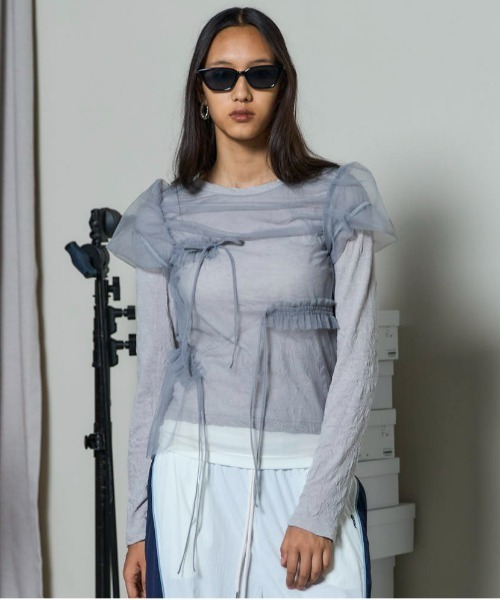 Shirring Mini Puff Sleeve Tops/シャーリングミニパフスリーブ