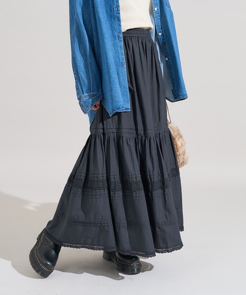 FREAK'S STORE(フリークスストア)の「インド ティアード タックスカート/コットンロングスカート(スカート・レディース・オフホワイト/ブラック・フリ-)」の20枚目の写真