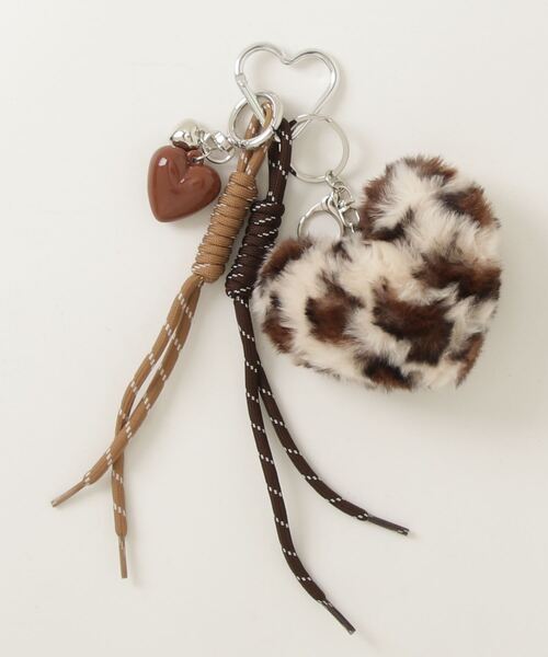 セール】レオパードモコモコハートチャーム/キーリング（チャーム