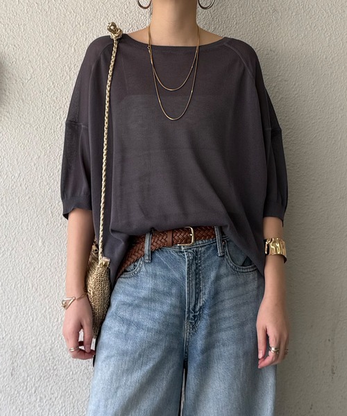 LBC(エルビーシー)の「シアーニットT(ニット/セーター・レディース・グリーン/チャコールグレー/ホワイト・M)」の1枚目の写真