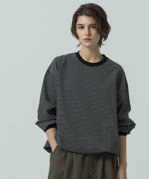 ☆ スリック マイクロ アジャスター SLICK/スリック】30/2 Micro Border LS Drawstring T-Shirt/マイクロ