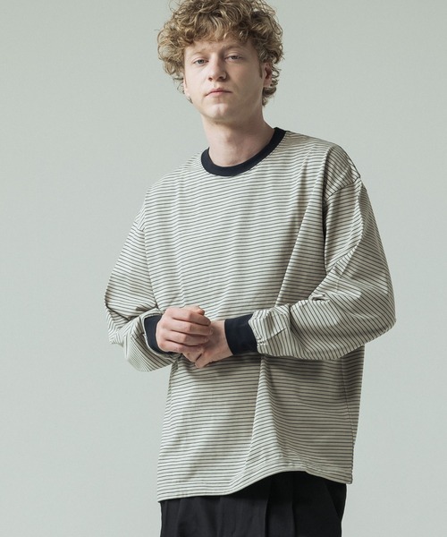 SLICK/スリック】30/2 Micro Border LS Drawstring T-Shirt/マイクロ