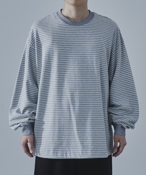 SLICK/スリック】30/2 Micro Border LS Drawstring T-Shirt/マイクロ
