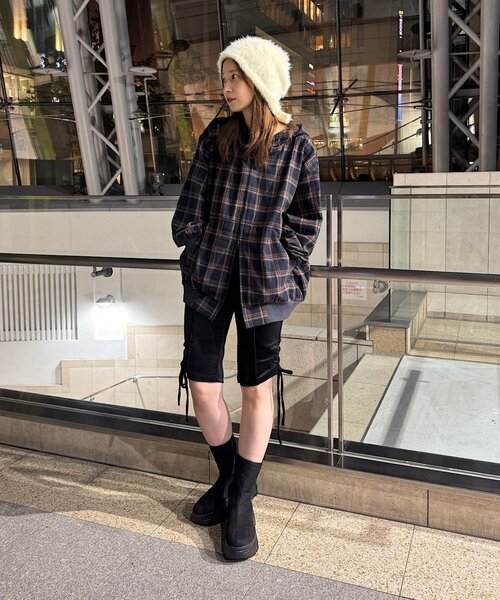 WHIMSIC（ウィムジック）の「【UNISEX】チェックジップフーディーシャツ（シャツ/ブラウス・メンズ・ベージュ/ネイビー/ブラック・FREE）」の20枚目の写真