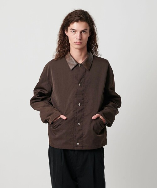 k*6様 reddish brown ジャケット　ブラック ヴィンテージ ナイロン ツイル レザーライク カラー ジャケット