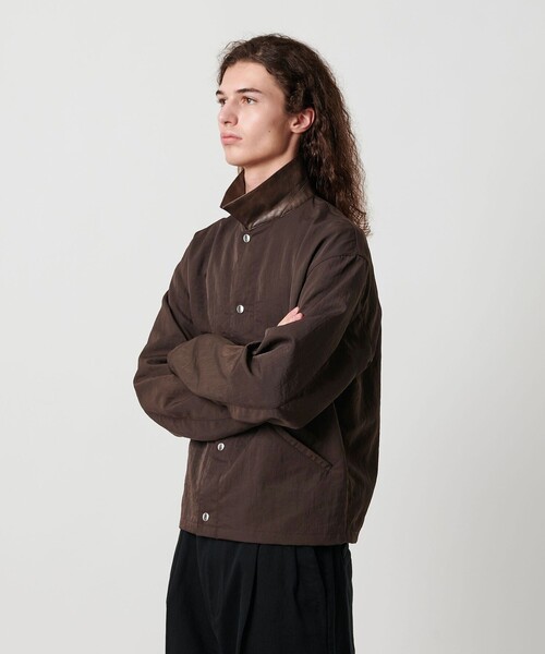 MONKEY TIME（モンキータイム）の「ヴィンテージ ナイロン ツイル レザーライク カラー ジャケット（ブルゾン・メンズ・ダークブラウン/ブラック・S/M/L/XL）」の7枚目の写真