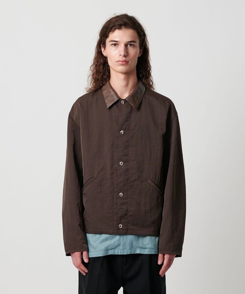 MONKEY TIME（モンキータイム）の「ヴィンテージ ナイロン ツイル レザーライク カラー ジャケット（ブルゾン・メンズ・ダークブラウン/ブラック・S/M/L/XL）」の11枚目の写真