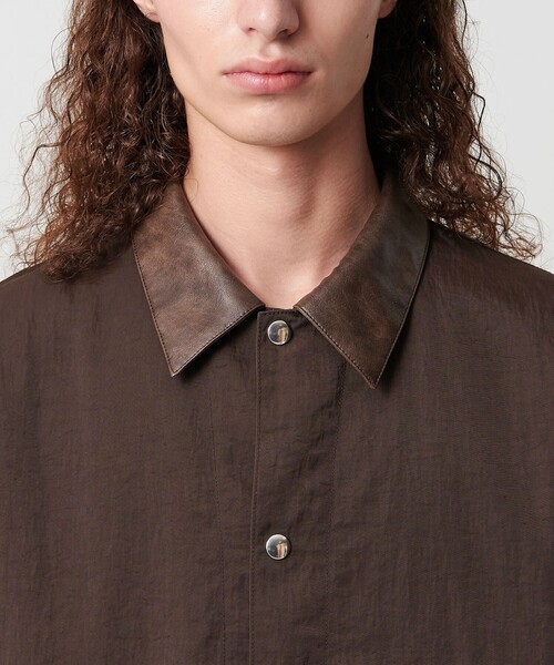 MONKEY TIME（モンキータイム）の「ヴィンテージ ナイロン ツイル レザーライク カラー ジャケット（ブルゾン・メンズ・ダークブラウン/ブラック・S/M/L/XL）」の13枚目の写真