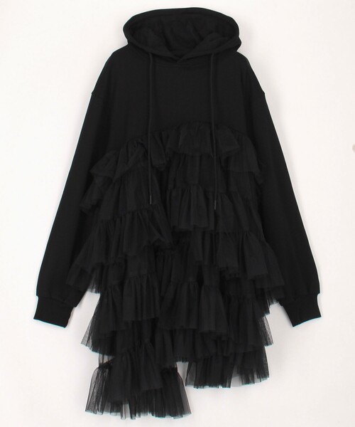 viviano ヴィヴィアーノ　23aw パーカー　黒　(6月6日まで出品) VIVIANO/ヴィヴィアーノ Tulle Hoodie / VW-AW25-T15 / チュール