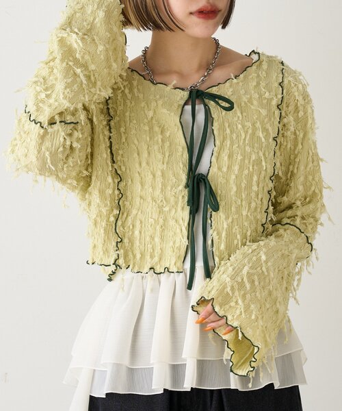 w closet(ダブルクローゼット)の「【25AW】配色メロウボレロブラウス(Tシャツ/カットソー・レディース・ブラック/ブルー/ベージュ/アイボリー/グリーン・FREE)」の5枚目の写真
