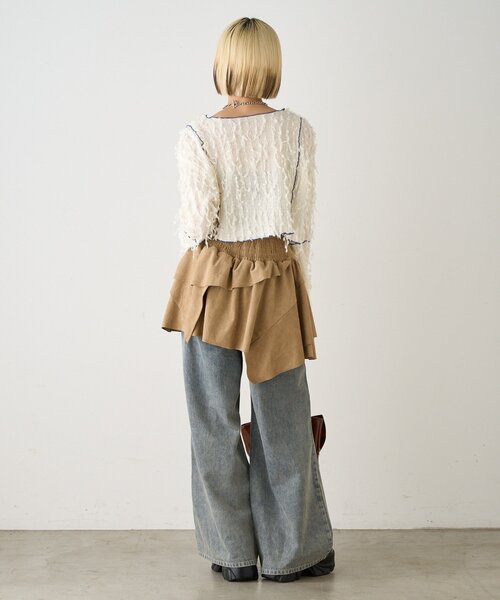 w closet(ダブルクローゼット)の「【25AW】配色メロウボレロブラウス(Tシャツ/カットソー・レディース・ブラック/ブルー/ベージュ/アイボリー/グリーン・FREE)」の15枚目の写真