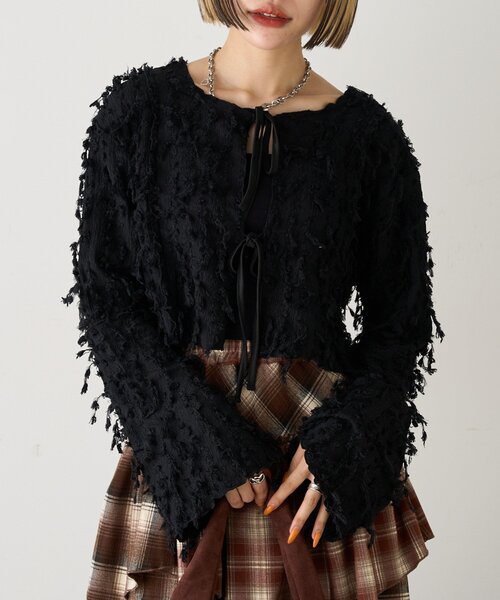 w closet(ダブルクローゼット)の「【25AW】配色メロウボレロブラウス(Tシャツ/カットソー・レディース・ブラック/ブルー/ベージュ/アイボリー/グリーン・FREE)」の19枚目の写真