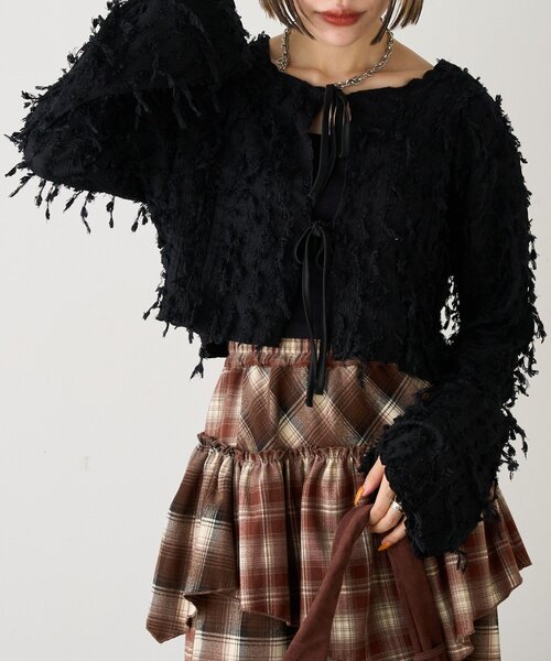 w closet(ダブルクローゼット)の「【25AW】配色メロウボレロブラウス(Tシャツ/カットソー・レディース・ブラック/ブルー/ベージュ/アイボリー/グリーン・FREE)」の20枚目の写真