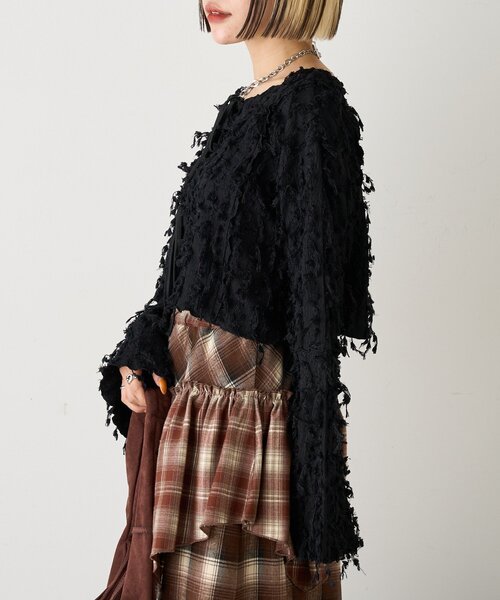 w closet(ダブルクローゼット)の「【25AW】配色メロウボレロブラウス(Tシャツ/カットソー・レディース・ブラック/ブルー/ベージュ/アイボリー/グリーン・FREE)」の21枚目の写真