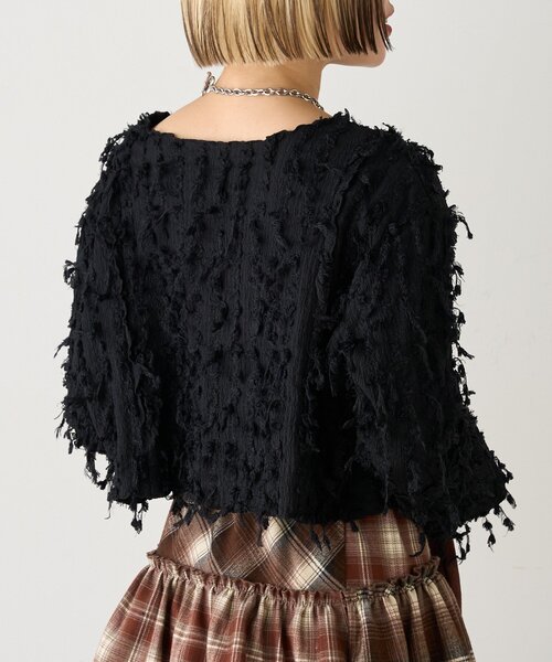 w closet(ダブルクローゼット)の「【25AW】配色メロウボレロブラウス(Tシャツ/カットソー・レディース・ブラック/ブルー/ベージュ/アイボリー/グリーン・FREE)」の22枚目の写真