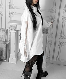 プリーツ カットソー　花柄　レース　シワ加工　デザイン　シャツブラウス プリーツ カットソー 花柄 レース シワ加工 デザイン シャツブラウス