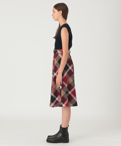 クレストブリッジチェックウールポリエステルフレアスカート（スカート