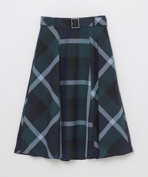 クレストブリッジチェックウールポリエステルフレアスカート（スカート