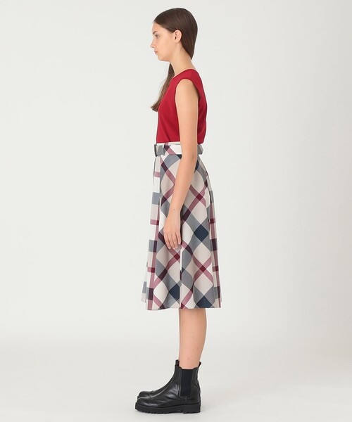 クレストブリッジチェックウールポリエステルフレアスカート（スカート