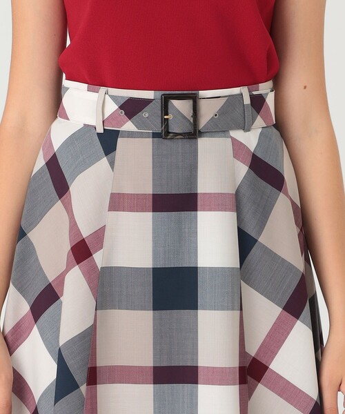 ブルーレーベルクレストブリッジ　スカート　チェック　ウール　紐ベルト クレストブリッジチェックウールポリエステルフレアスカート（スカート