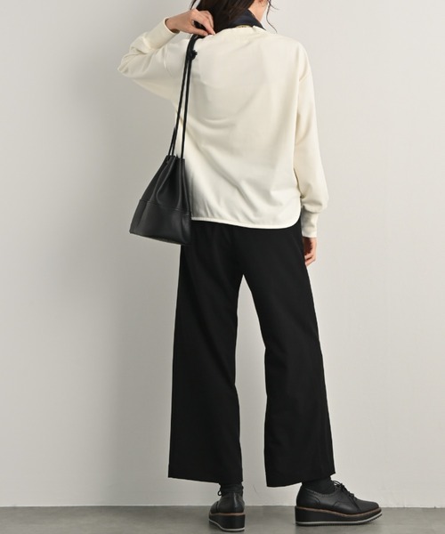 aunt lily(アントリリー)の「リブコンビ裏毛ハイネックプルオーバー 秋冬 リラックスシルエット(Tシャツ/カットソー・レディース・オフホワイト/ブラック・3L/L/S/LL/M)」の5枚目の写真
