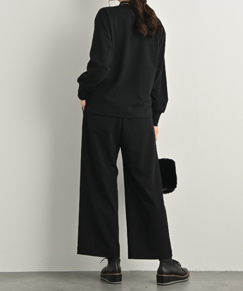 aunt lily(アントリリー)の「リブコンビ裏毛ハイネックプルオーバー 秋冬 リラックスシルエット(Tシャツ/カットソー・レディース・オフホワイト/ブラック・3L/L/S/LL/M)」の8枚目の写真