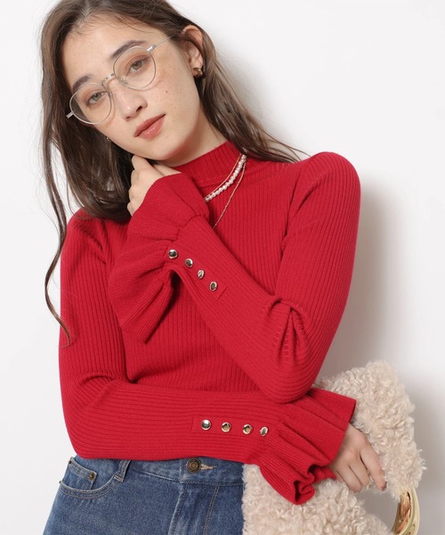 Rirandture(リランドチュール)の「フレアスリーブリブニット(ニット/セーター・レディース・レッド/ブラック/オフホワイト・2)」の3枚目の写真