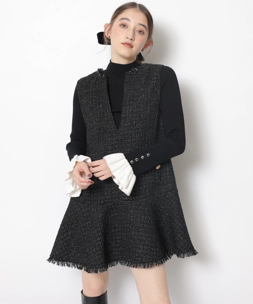 Rirandture(リランドチュール)の「フレアスリーブリブニット(ニット/セーター・レディース・レッド/ブラック/オフホワイト・2)」の1枚目の写真