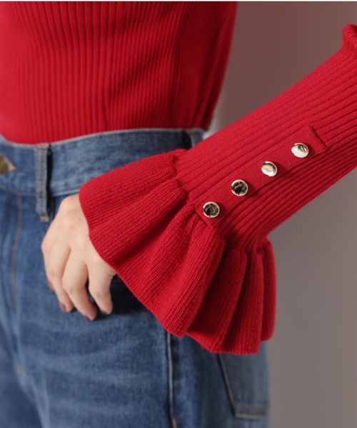 Rirandture(リランドチュール)の「フレアスリーブリブニット(ニット/セーター・レディース・レッド/ブラック/オフホワイト・2)」の19枚目の写真