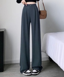 【大きいサイズ有】 ストンと落ち感。バイアス付きハイウエストワイドパンツ レディース