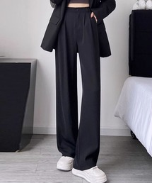 【大きいサイズ有】 ストンと落ち感。バイアス付きハイウエストワイドパンツ レディース