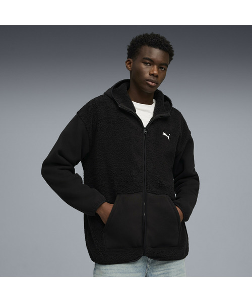 PUMA（プーマ）の「PUMA プーマ メンズ ESS ELEVATED リラックスド フルジップ シェルパー フーディ（パーカー・メンズ・ブラック/ダークグリーン/ベージュ系その他・X-LARGE/XX-LARGE/SMALL/LARGE/MEDIUM）」の2枚目の写真