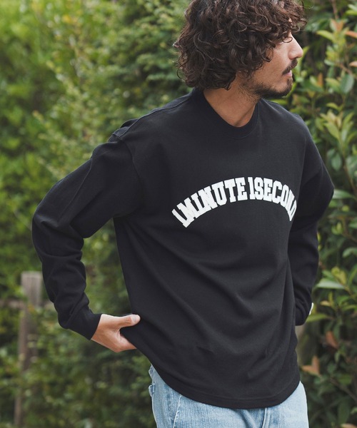 1minute 1second（ワンミニットワンセカンド）の「mlt5441-big silhouette college logo long cut&sewn ロングスリーブTシャツ(1M25F350)（Tシャツ/カットソー・メンズ・ホワイト/ブルー系その他/ブラック/グレー系その他・XL/L/M）」の12枚目の写真