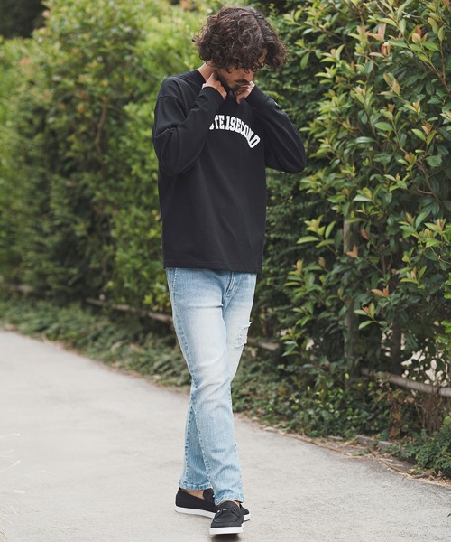 1minute 1second（ワンミニットワンセカンド）の「mlt5441-big silhouette college logo long cut&sewn ロングスリーブTシャツ(1M25F350)（Tシャツ/カットソー・メンズ・ホワイト/ブルー系その他/ブラック/グレー系その他・XL/L/M）」の18枚目の写真