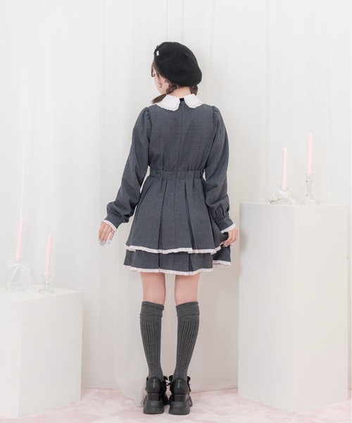 Honey Cinnamon(ハニーシナモン)の「ベロアリボン配色ヨークワンピース(ワンピース・レディース・ブラック/チェック・FREE)」の13枚目の写真