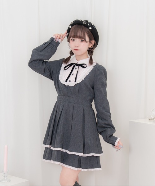 Honey Cinnamon(ハニーシナモン)の「ベロアリボン配色ヨークワンピース(ワンピース・レディース・ブラック/チェック・FREE)」の11枚目の写真