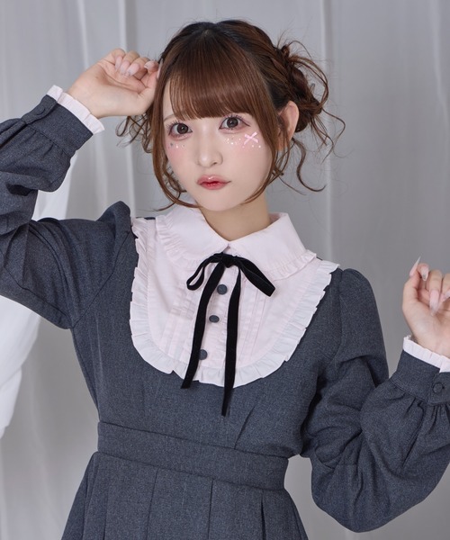 ベロアリボン配色ヨークワンピース（ワンピース）｜Honey Cinnamon