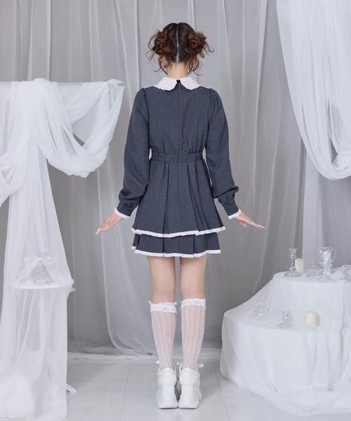 ベロアリボン配色ヨークワンピース（ワンピース）｜Honey Cinnamon