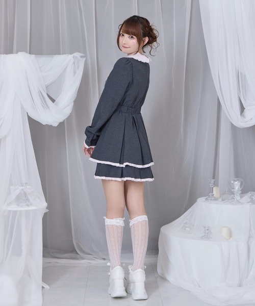 ベロアリボン配色ヨークワンピース（ワンピース）｜Honey Cinnamon