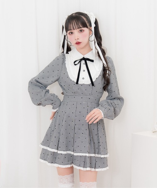 Honey Cinnamon(ハニーシナモン)の「ベロアリボン配色ヨークワンピース(ワンピース・レディース・ブラック/チェック・FREE)」の22枚目の写真