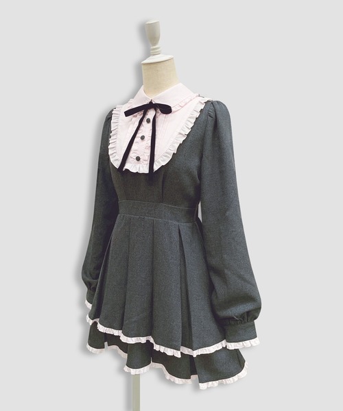 Honey Cinnamon(ハニーシナモン)の「ベロアリボン配色ヨークワンピース(ワンピース・レディース・ブラック/チェック・FREE)」の15枚目の写真