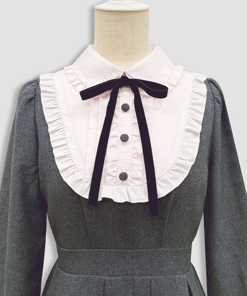 ベロアリボン配色ヨークワンピース（ワンピース）｜Honey Cinnamon