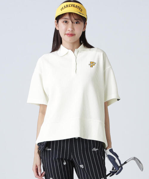 PEARLY GATES(パーリーゲイツ)の「【PEARLY GATES】アクセンシャルゼブラワッフル半袖ポロシャツ(ポロシャツ・レディース・ホワイト/ネイビー・SMALL/LARGE/MEDIUM)」の7枚目の写真