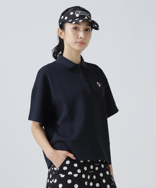 PEARLY GATES(パーリーゲイツ)の「【PEARLY GATES】アクセンシャルゼブラワッフル半袖ポロシャツ(ポロシャツ・レディース・ホワイト/ネイビー・SMALL/LARGE/MEDIUM)」の2枚目の写真