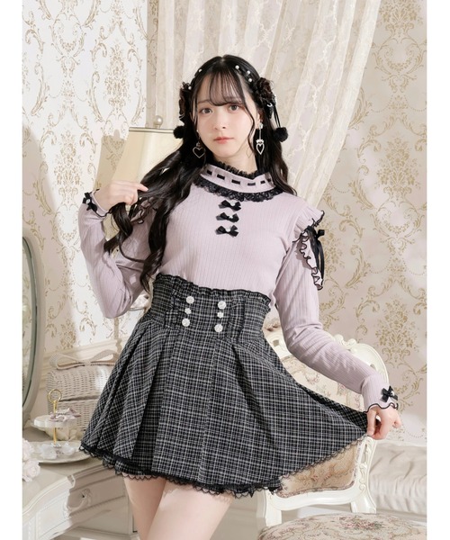 キラキラリボンオープンショルダープチハイカットソー（Tシャツ