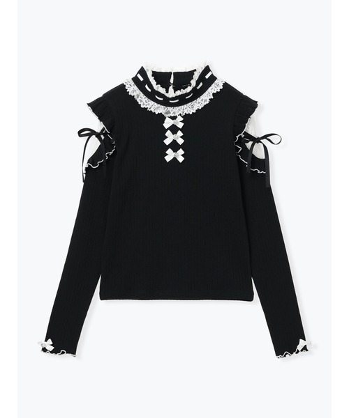 NOEMIE(ノエミー)の「キラキラリボンオープンショルダープチハイカットソー(Tシャツ/カットソー・レディース・ブラック/オフホワイト/ピンク・M)」の11枚目の写真