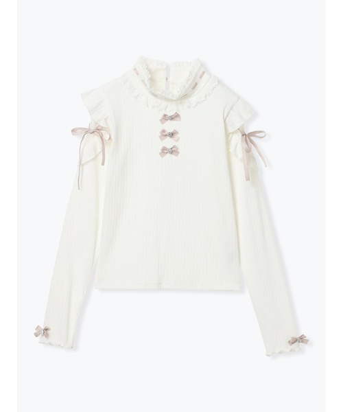NOEMIE(ノエミー)の「キラキラリボンオープンショルダープチハイカットソー(Tシャツ/カットソー・レディース・ブラック/オフホワイト/ピンク・M)」の7枚目の写真