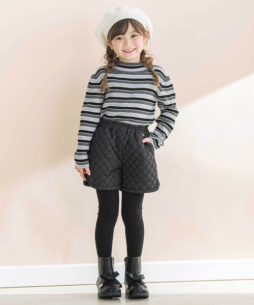 BeBe（ベベ）の「サイドリボンリブタイツ(80~140cm)（タイツ/ストッキング・キッズ・オフホワイト/ブラック・XS/L/S/M）」の3枚目の写真